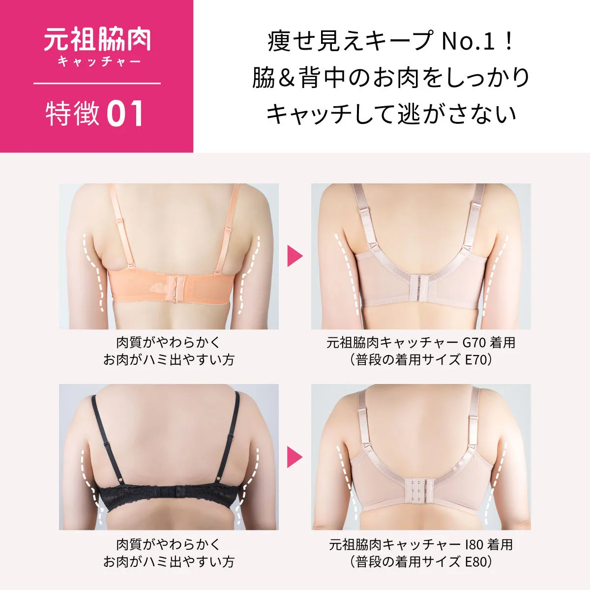 元祖脇肉キャッチャーノンレース ブラジャー ブラック【 C65 - K90 】