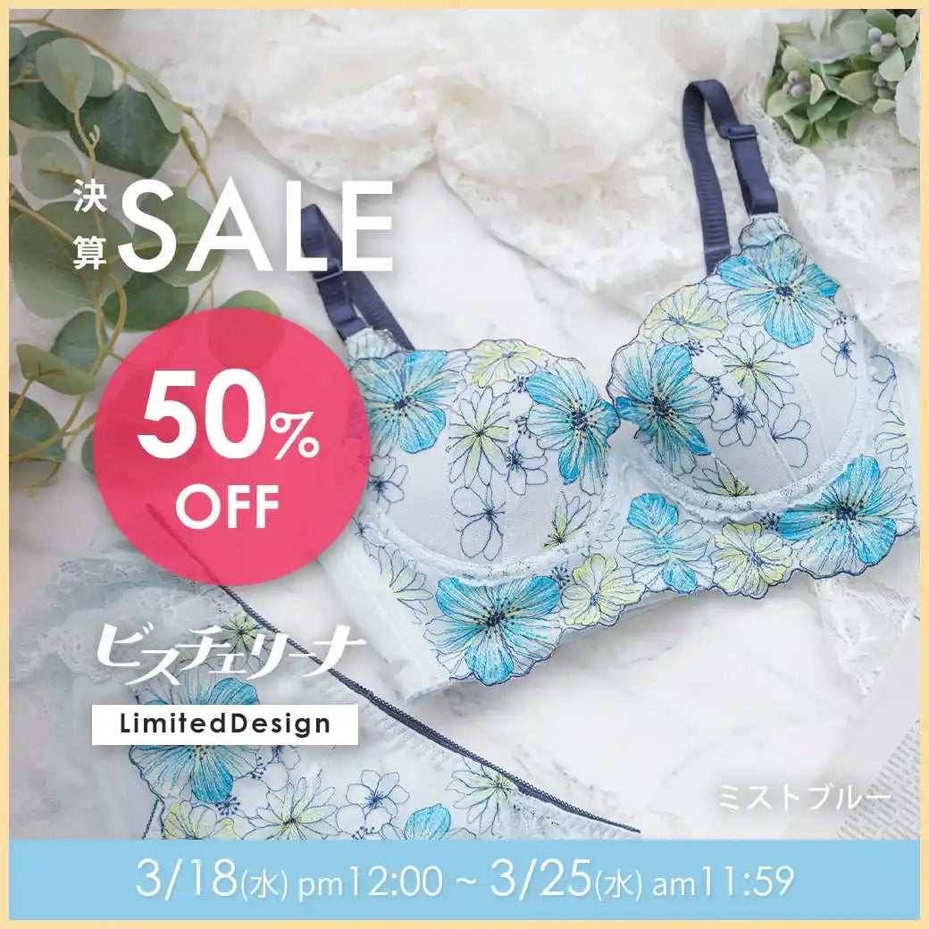 【タイムセール】【アウトレット】限定デザイン ビスチェリーナ ブラジャー ミストブルー【 C65 - K90 】
