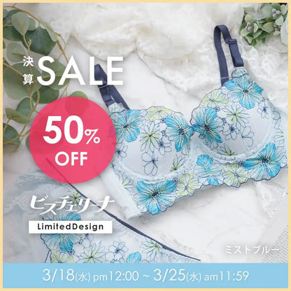 【タイムセール】【アウトレット】限定デザイン ビスチェリーナ ブラジャー ミストブルー【 C65 - K90 】