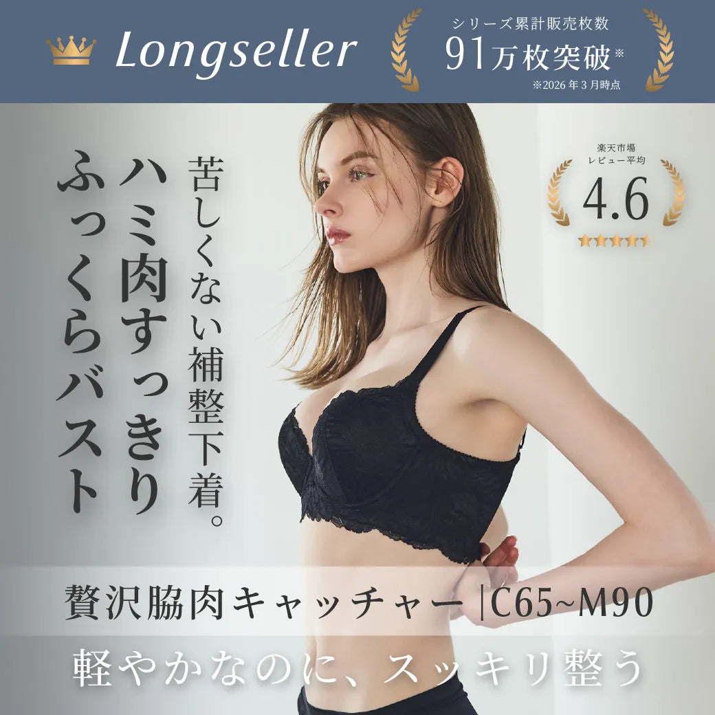 【新色】贅沢脇肉キャッチャー 補整 ブラジャー ブラック【C65-M90】