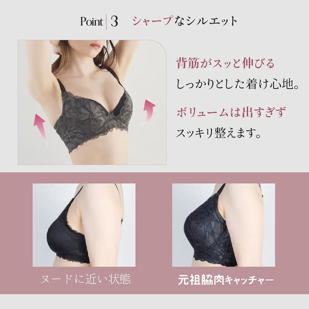 【新色】元祖脇肉キャッチャー 補整 ブラジャー チャコール【C65-K90】