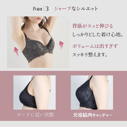 【新色】元祖脇肉キャッチャー 補整 ブラジャー チャコール【C65-K90】