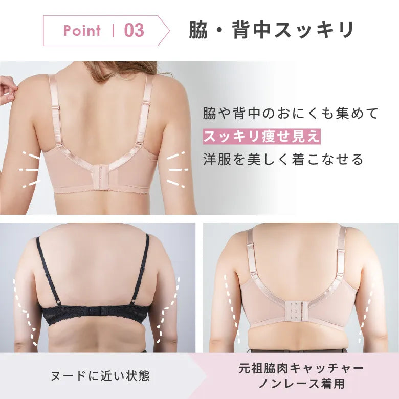 元祖脇肉キャッチャーノンレース ブラジャー ブラック【 C65 - K90 】