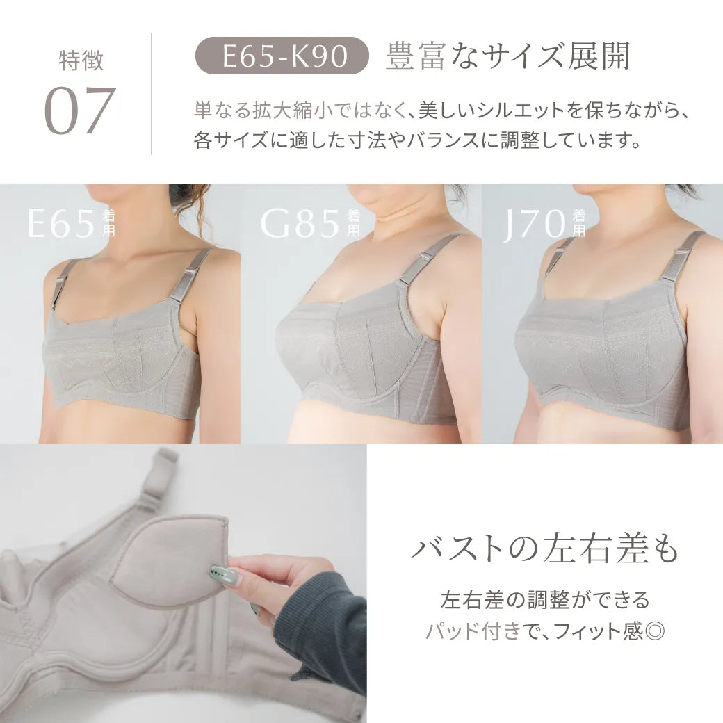 【新商品】コンパクトブラ 補整 ブラジャー グレージュ【E65-K90】