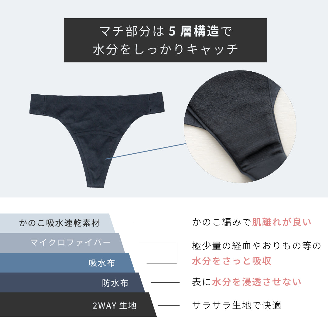 【新商品】吸水ショーツ Tバック ブラック【 M - LL 】