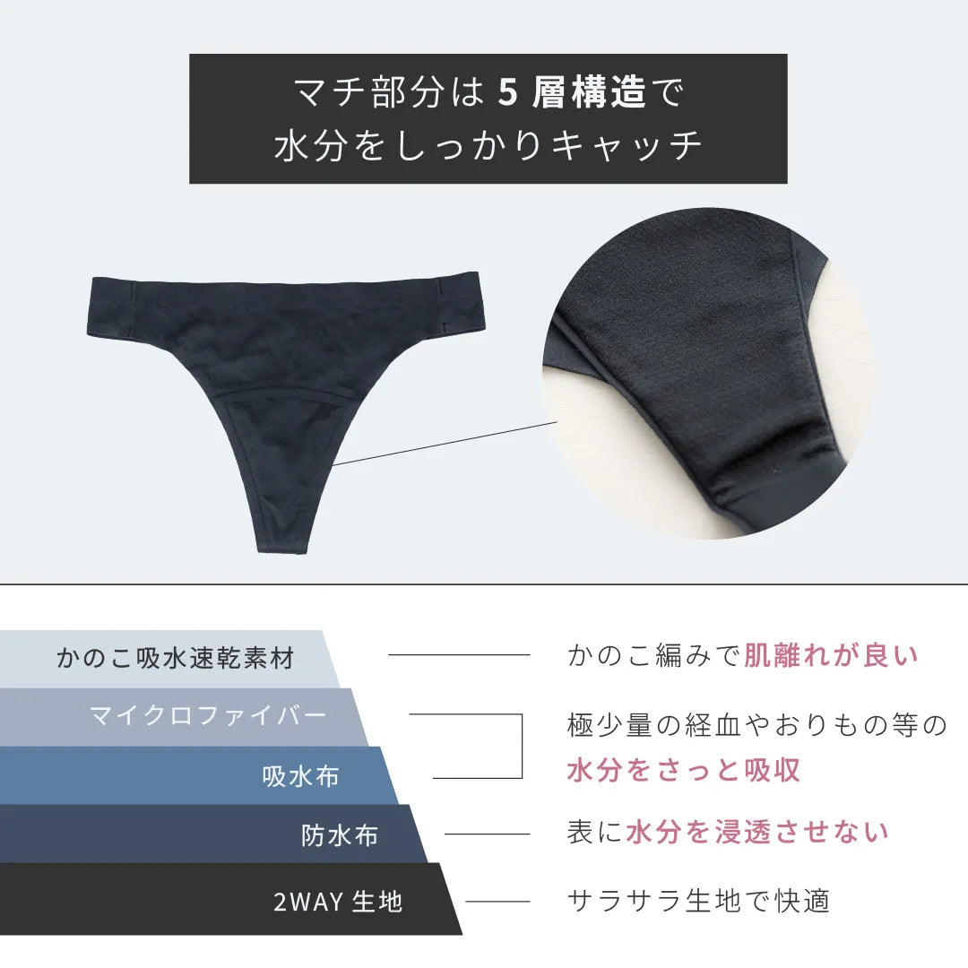 吸水ショーツ Tバック ブラック【M-LL】