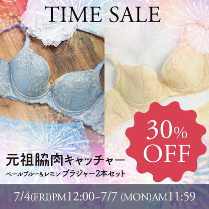 【SUMMER SALE】補整ブラ2本セット 元祖脇肉キャッチャー レモン＆ペールブルー【C65 - K85】アウトレット