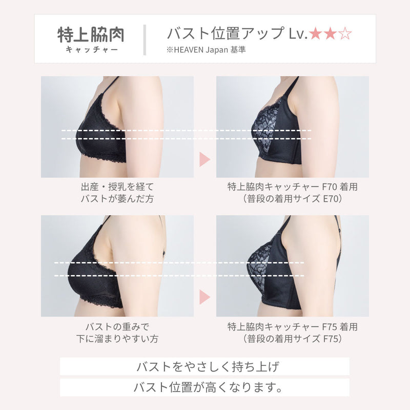 【アウトレット】特上脇肉キャッチャー ブラジャー レディブラック【 B65 - K90 】